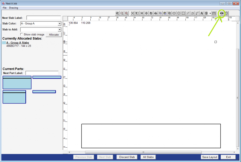Pointing out the Break Line tool in the slab layout of QuickQuote