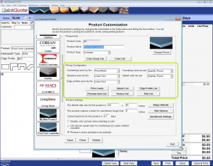 Customizing the post-form laminate product in QuickQuote