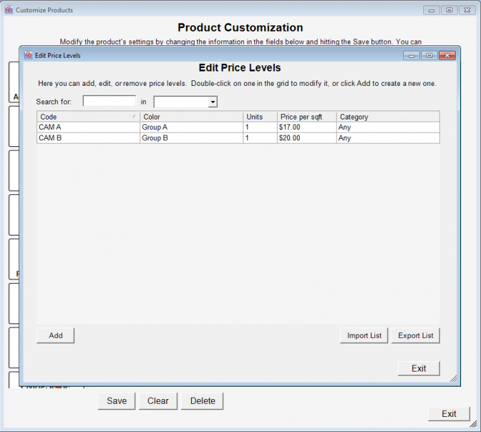 Cambria Price Levels