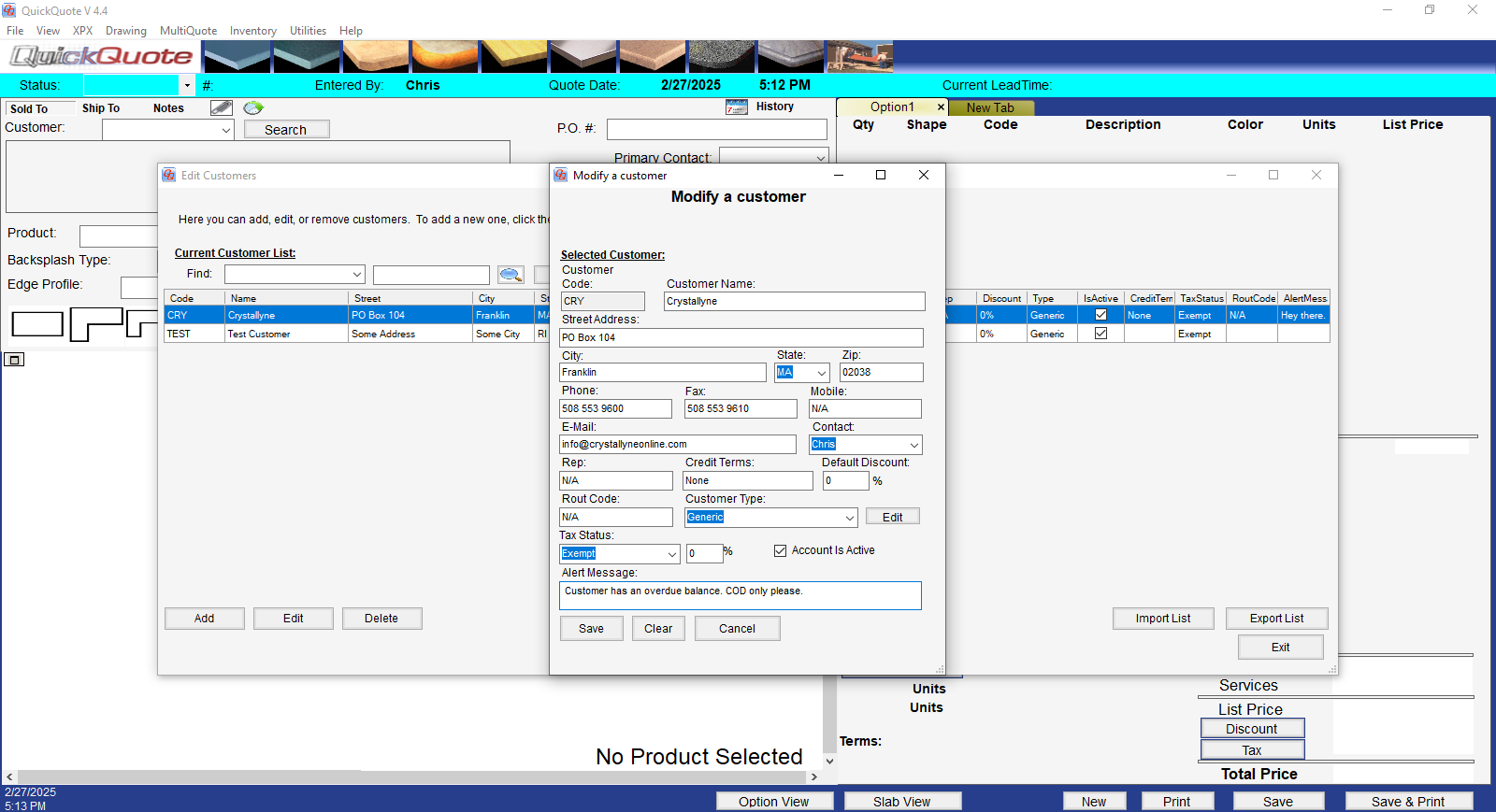 Create an alert message for a customer - QuickQuote Countertop Software